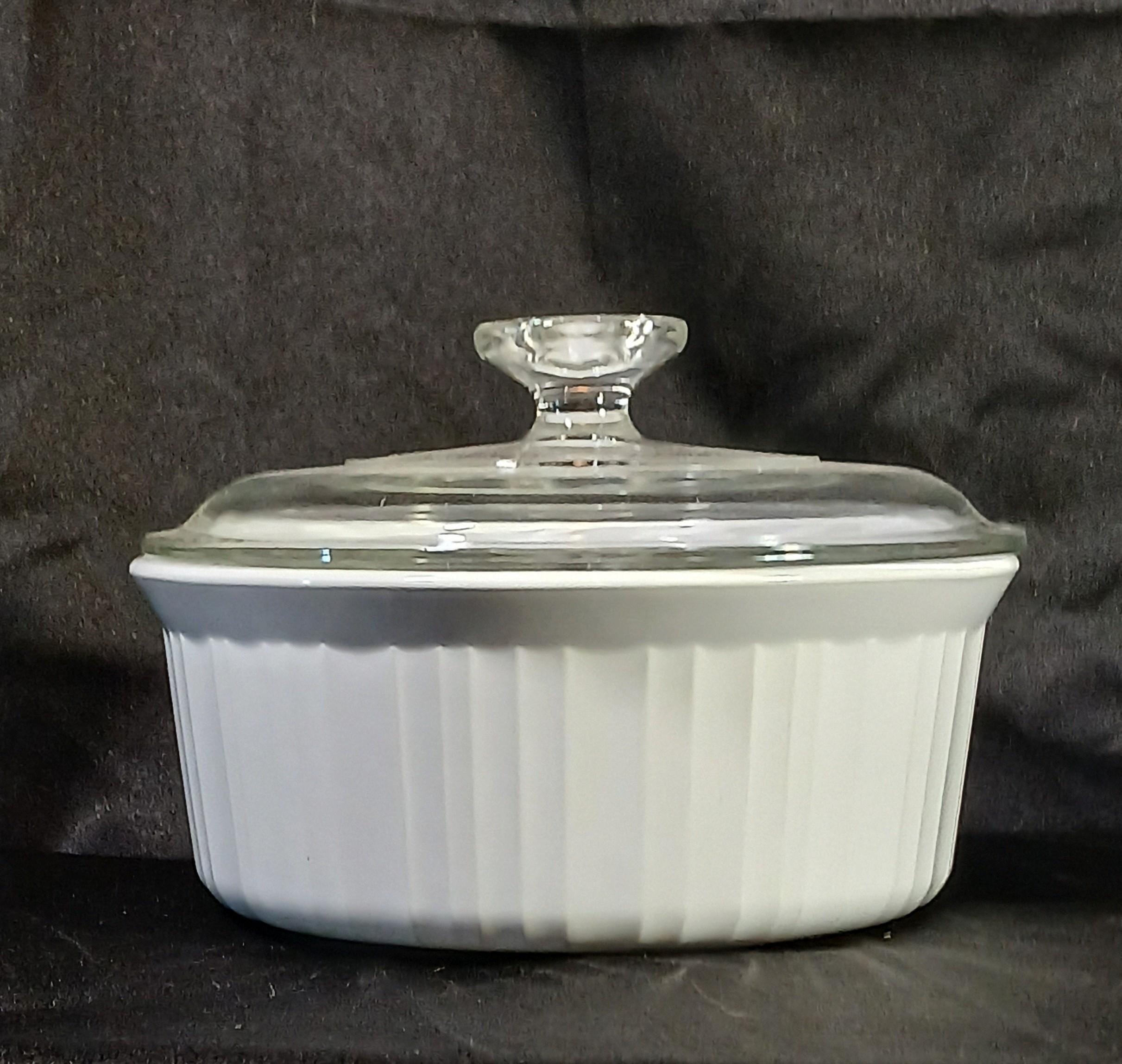 Vintage Corning Ware French White Casserole Dish | F-5-B | Round W/Lid