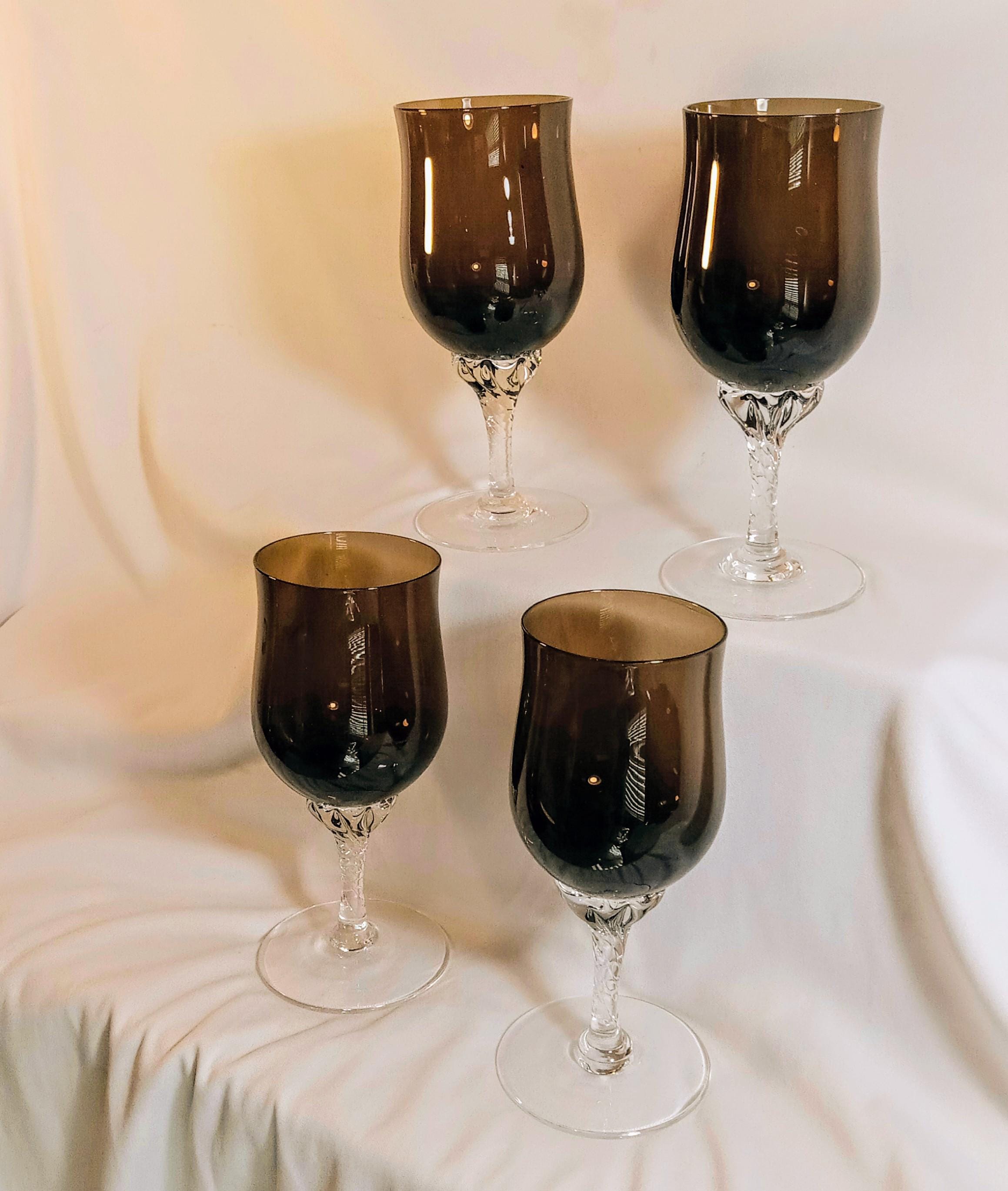 Vintage  Crystal Wine Glasses by Sasaki  - Coronation Smokey Brown