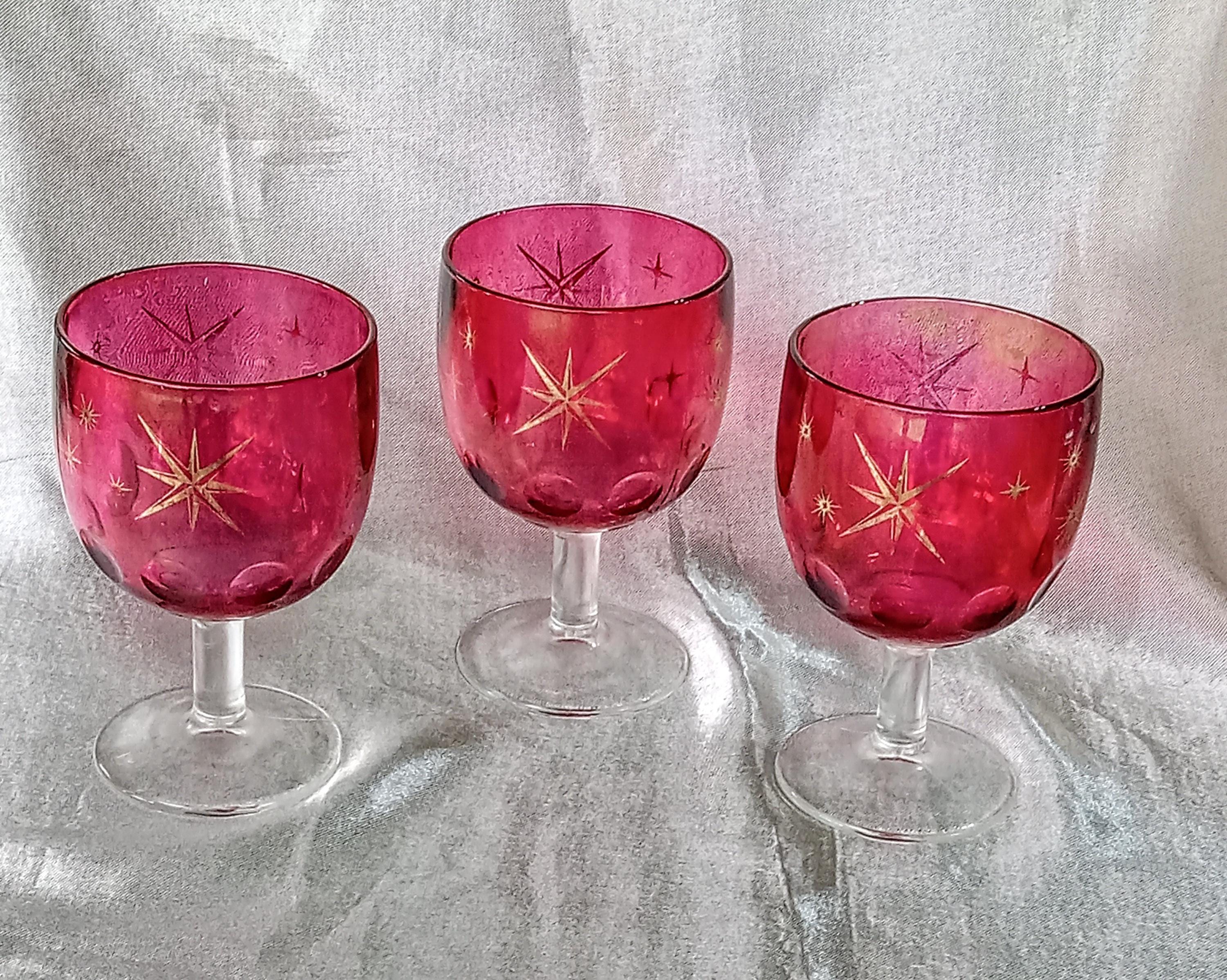 Cranberry Glass Goblets – Bartlett Collins - Set of 3