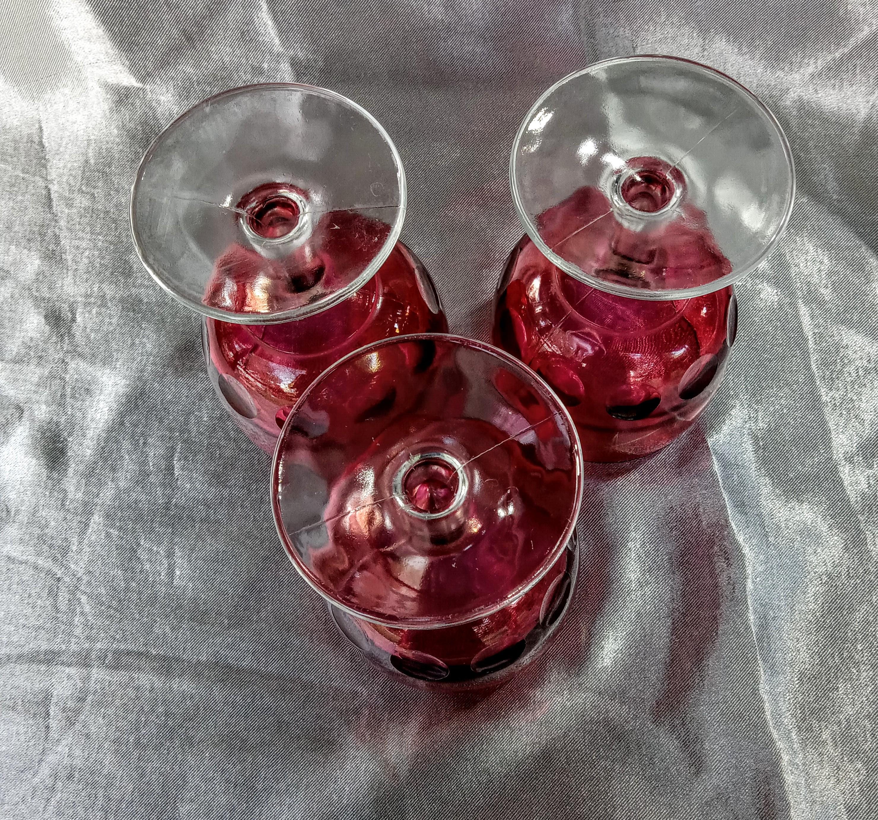 Cranberry Glass Goblets – Bartlett Collins - Set of 3