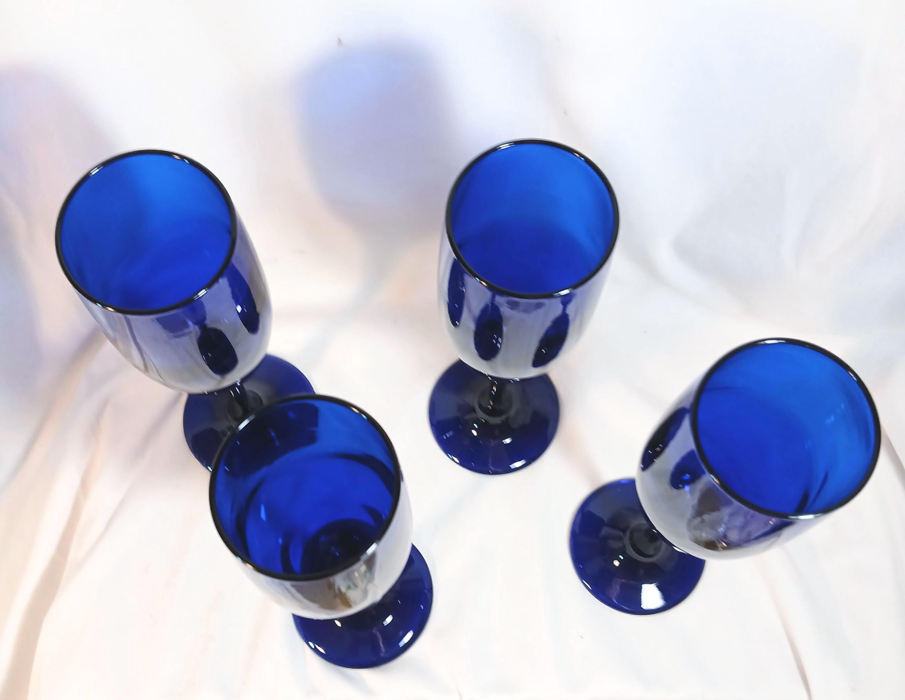 Champagne Glasses - Cobalt Blue Libbey Glass - Set of 4