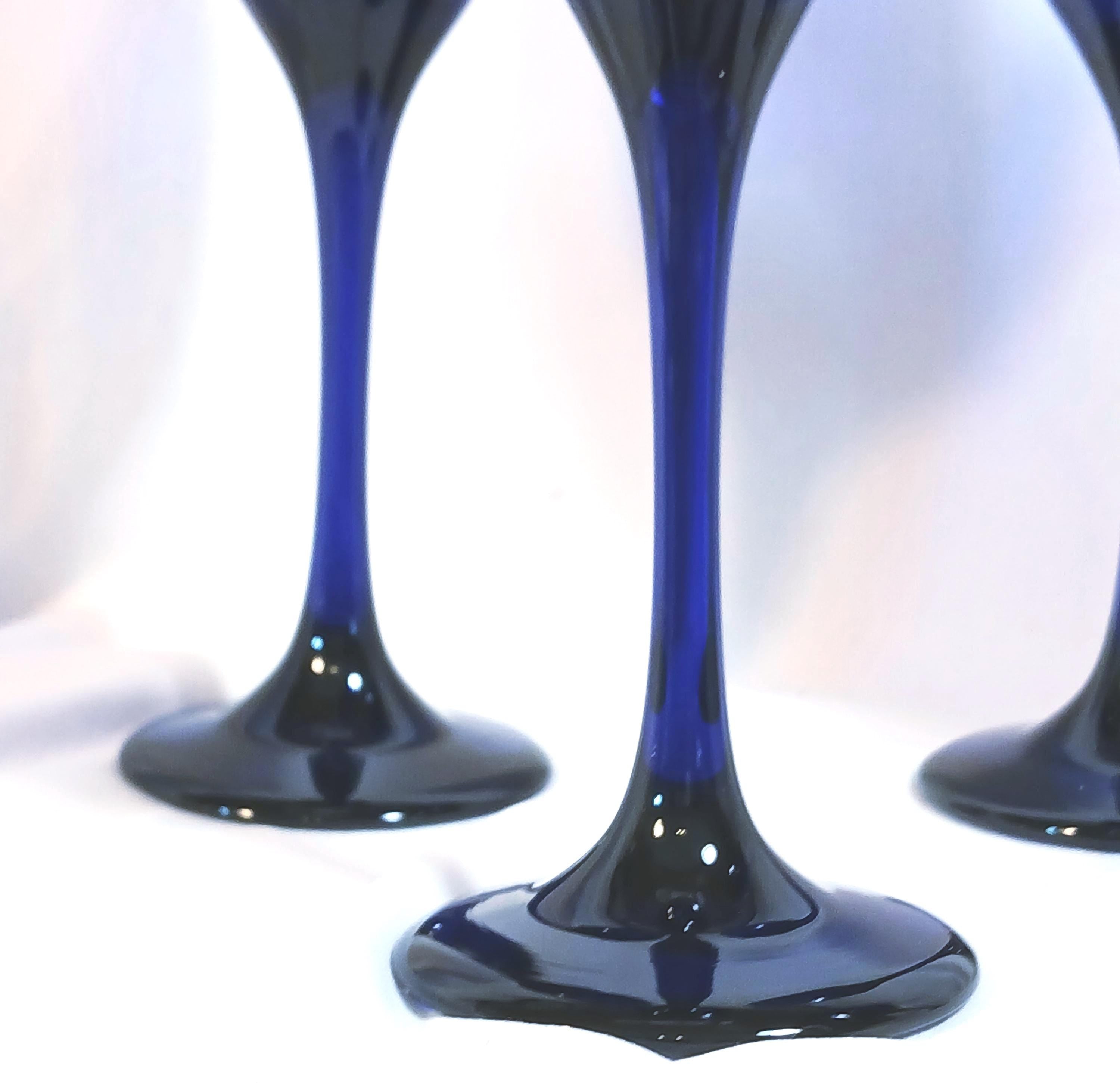 Champagne Glasses - Cobalt Blue Libbey Glass - Set of 4