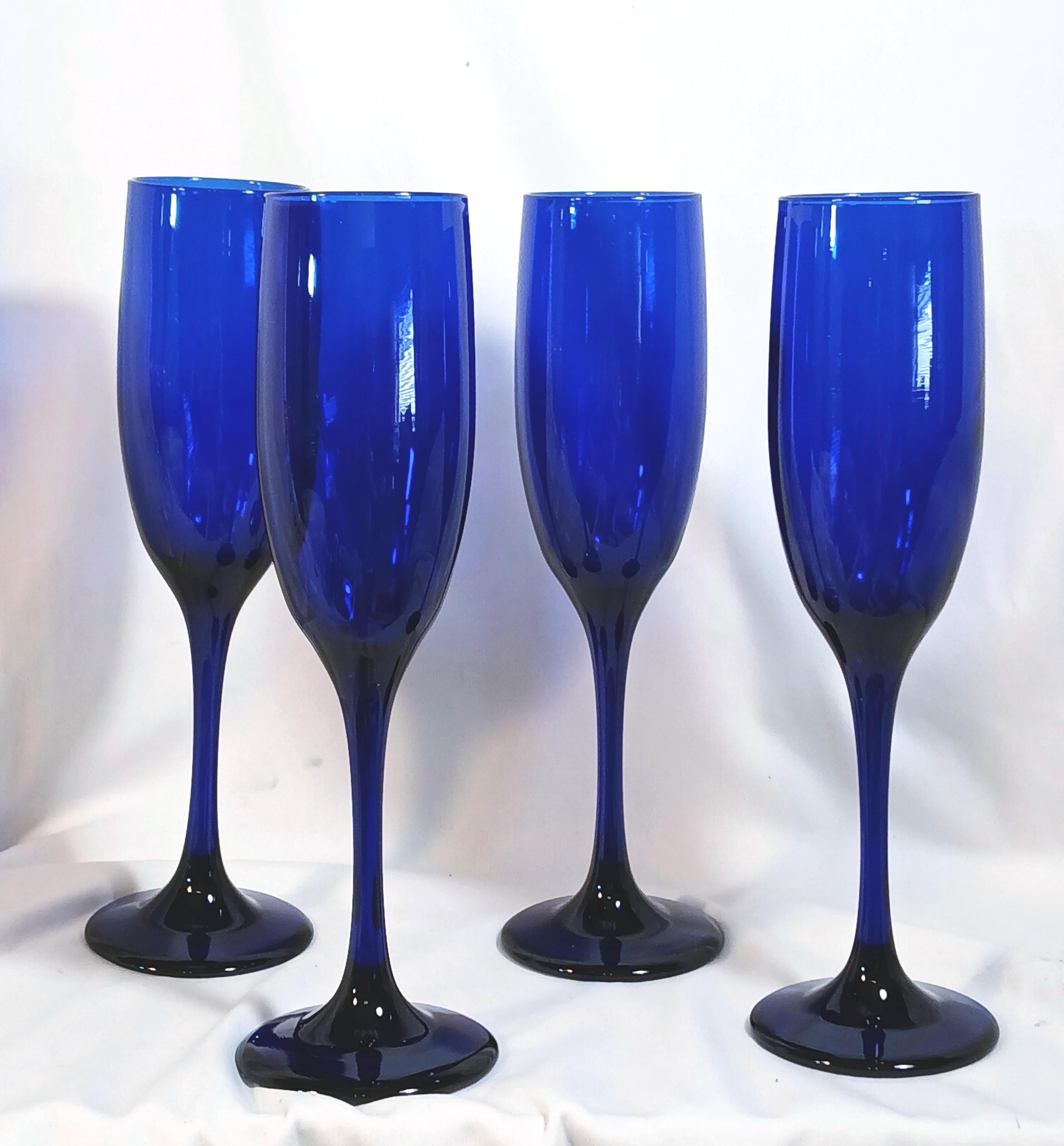 Champagne Glasses - Cobalt Blue Libbey Glass - Set of 4