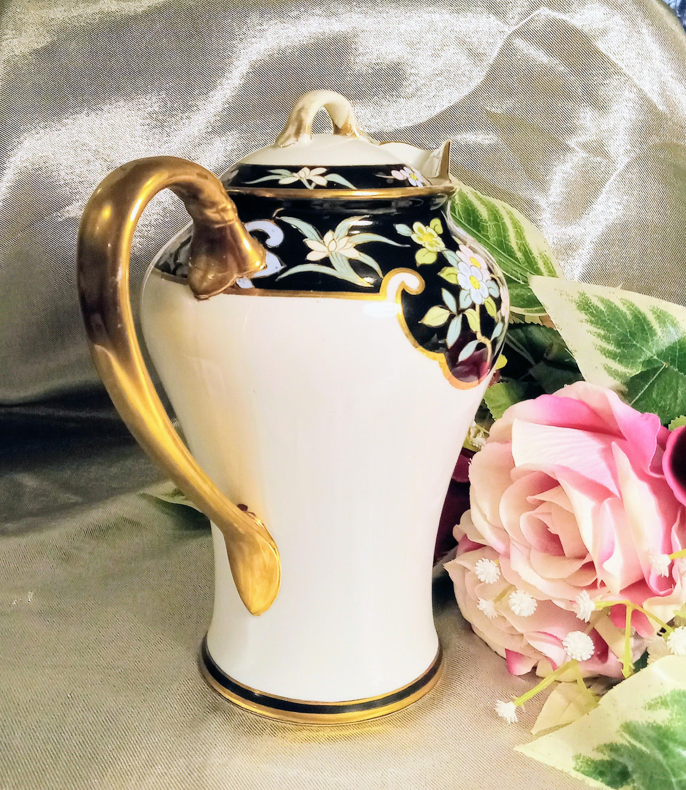 Antique Nippon Chocolate Pot: Hand Painted Noritake Porcelain (1891-1921)
