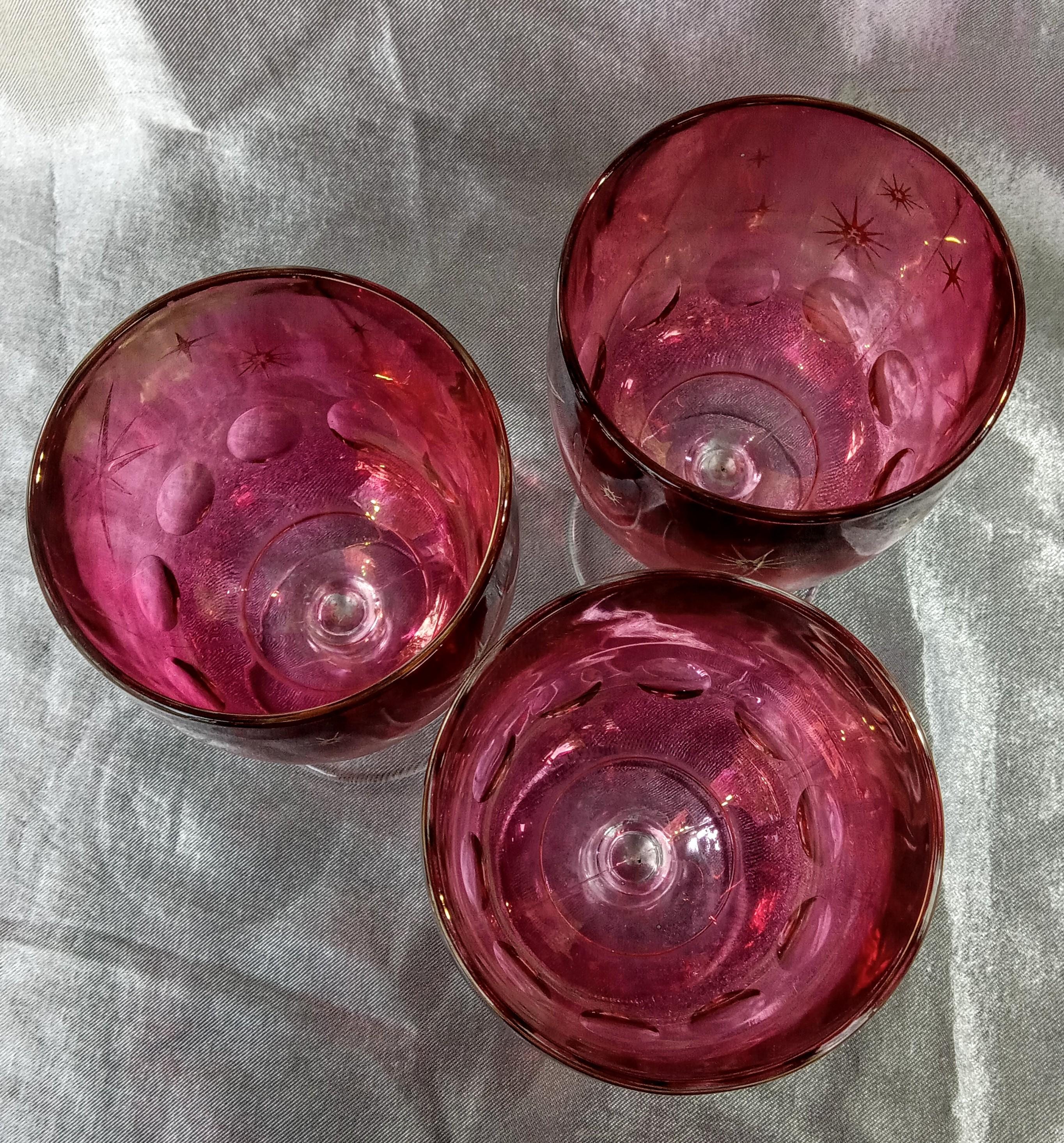 Cranberry Glass Goblets – Bartlett Collins - Set of 3