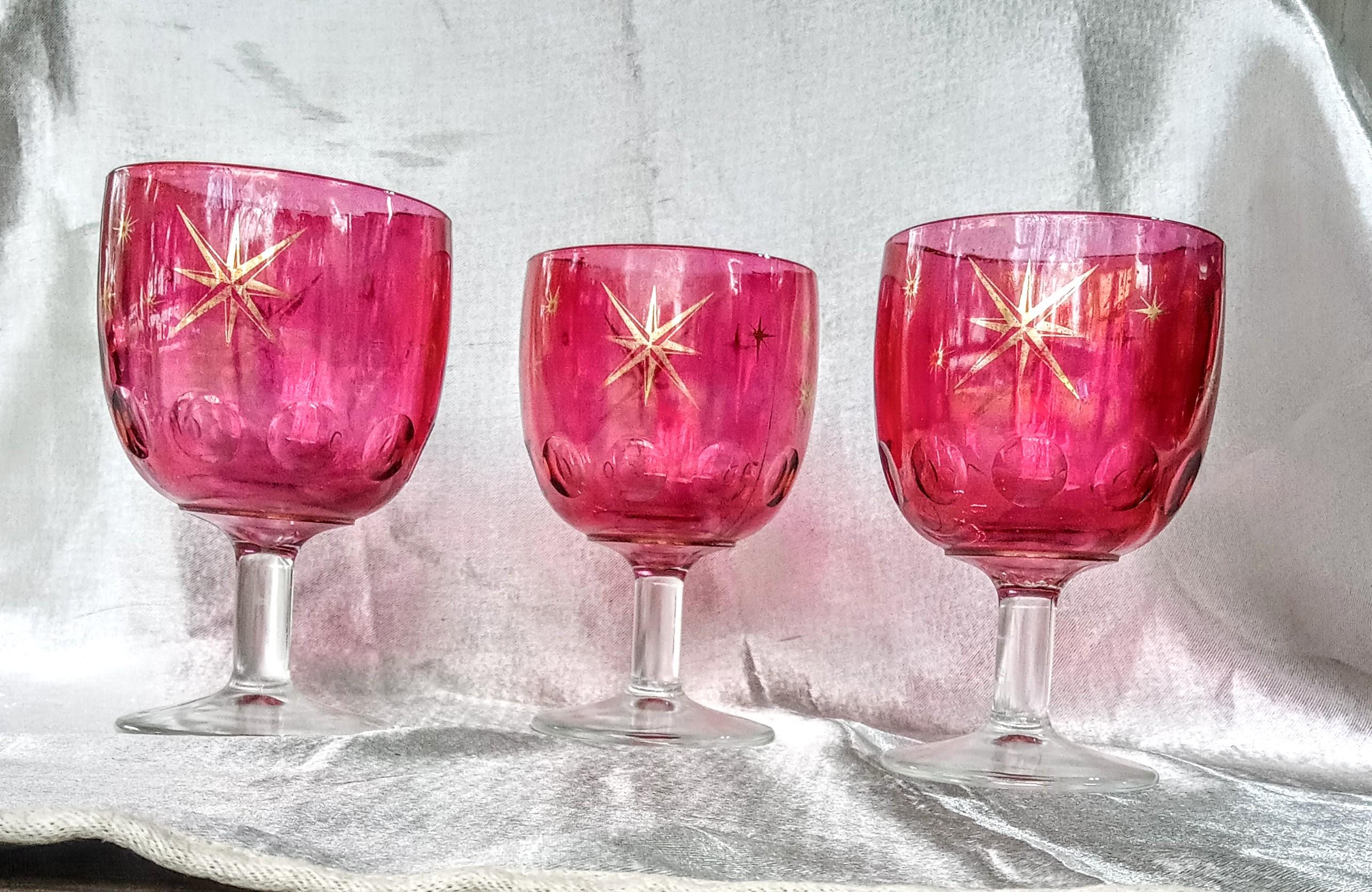 Cranberry Glass Goblets – Bartlett Collins - Set of 3