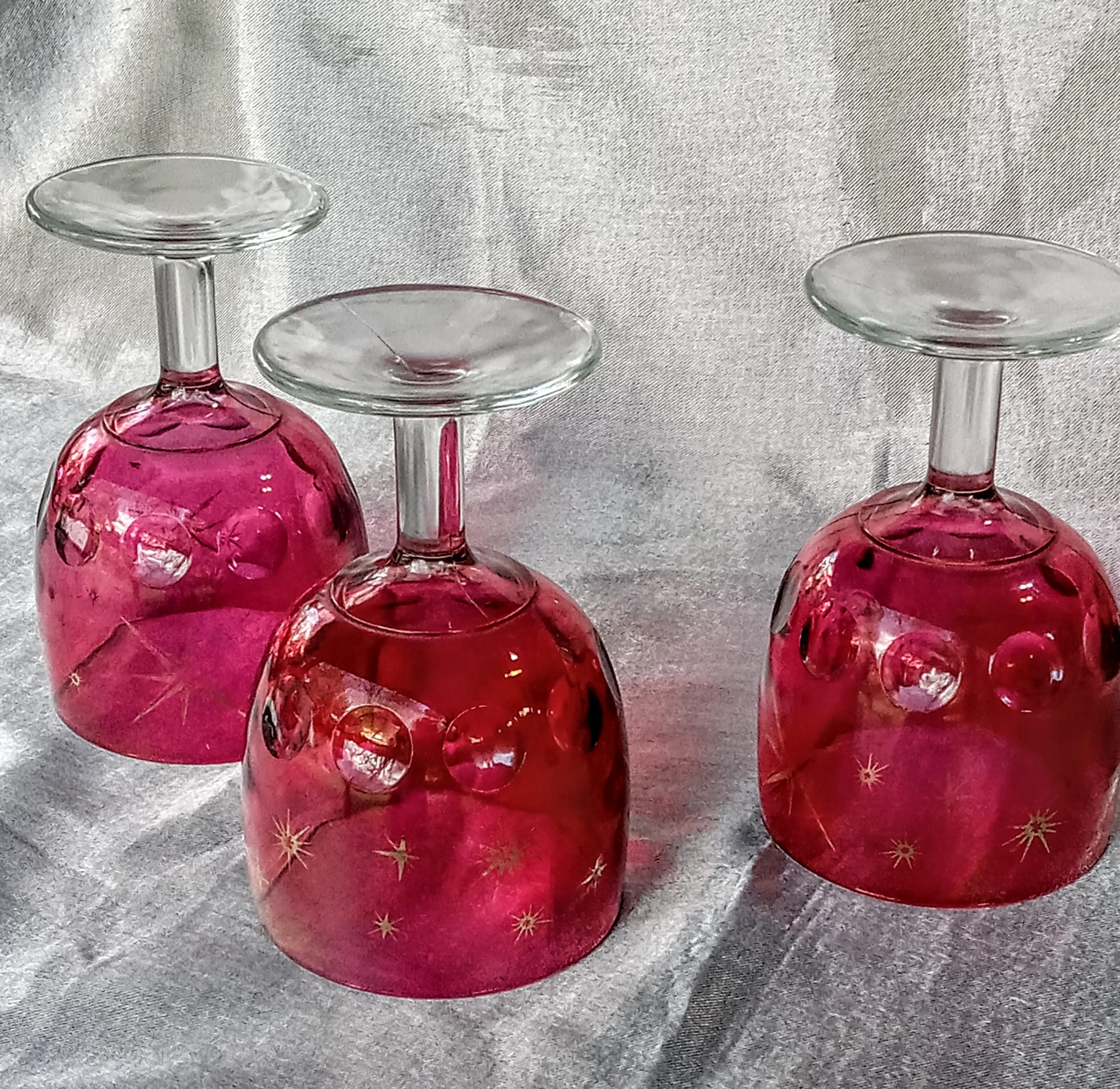 Cranberry Glass Goblets – Bartlett Collins - Set of 3
