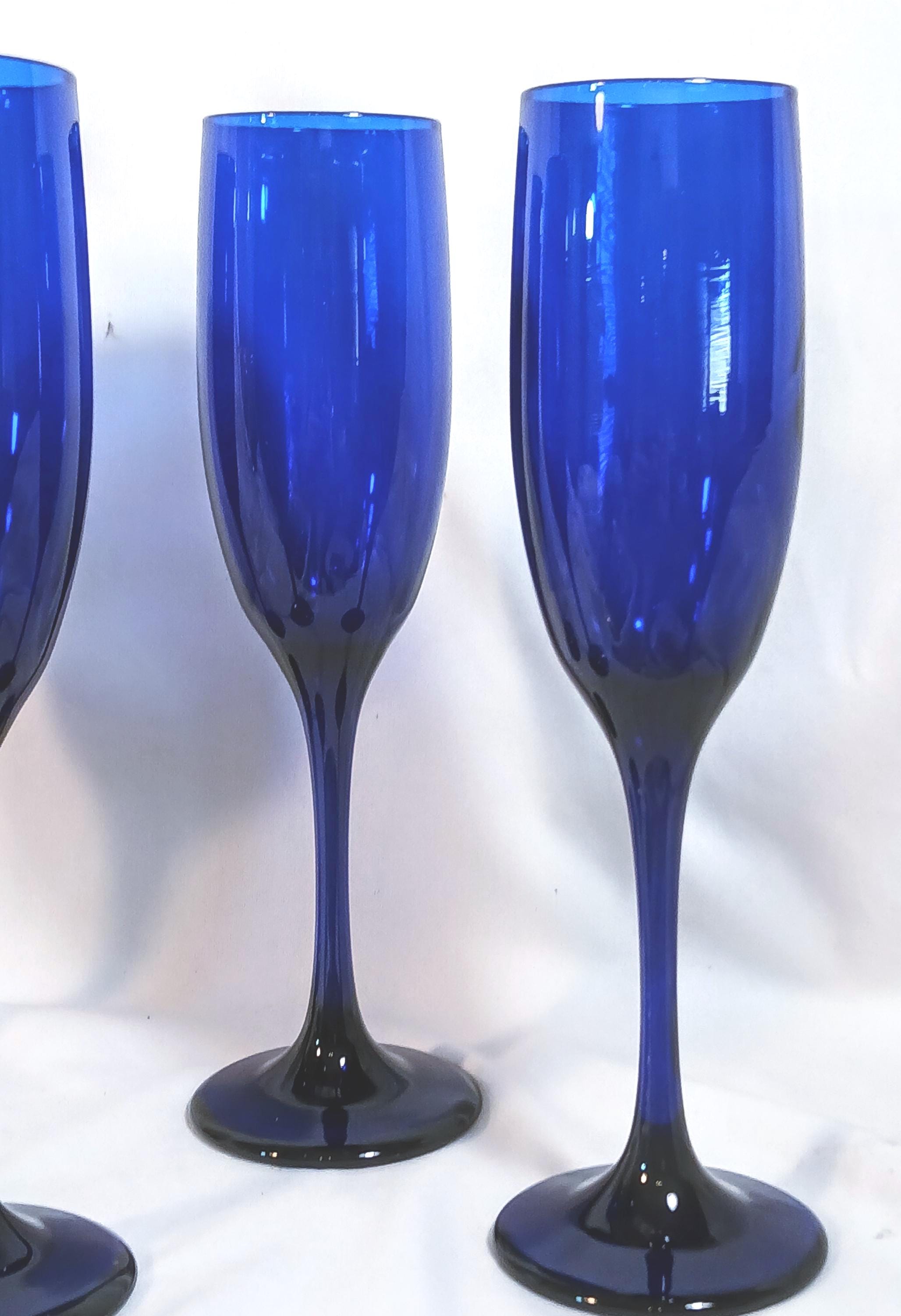 Champagne Glasses - Cobalt Blue Libbey Glass - Set of 4