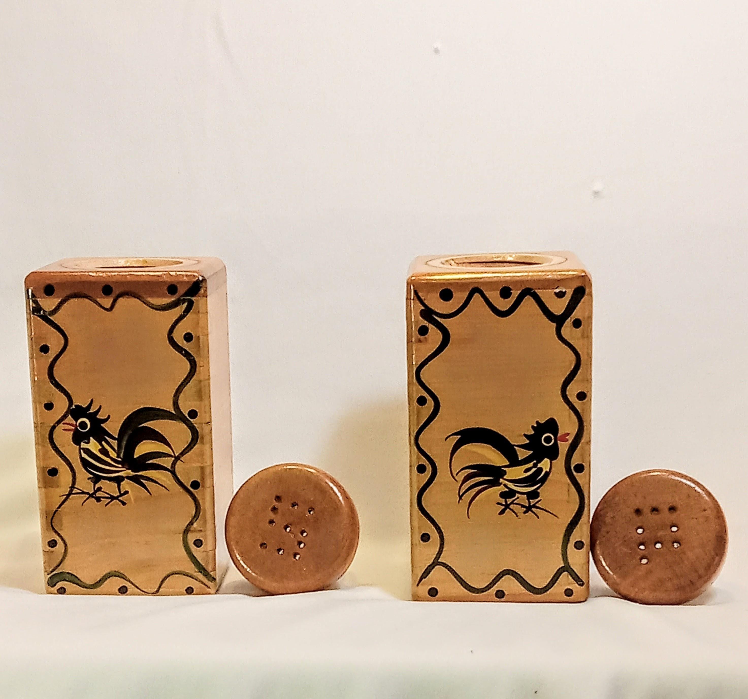 Vintage Woodpecker Woodware Nesting Canister Set w/ Salt & Pepper Shakers