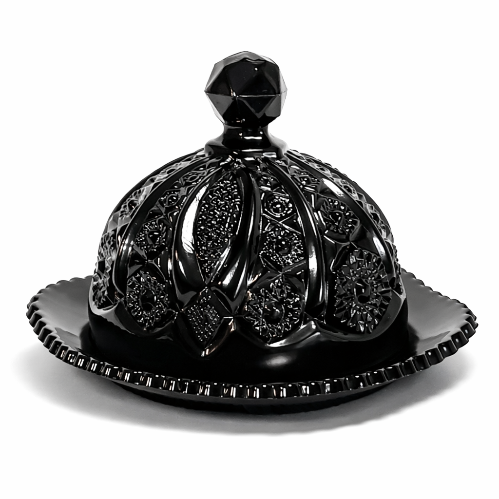 Indiana Glass Black Tiara Monarch Butter Dish