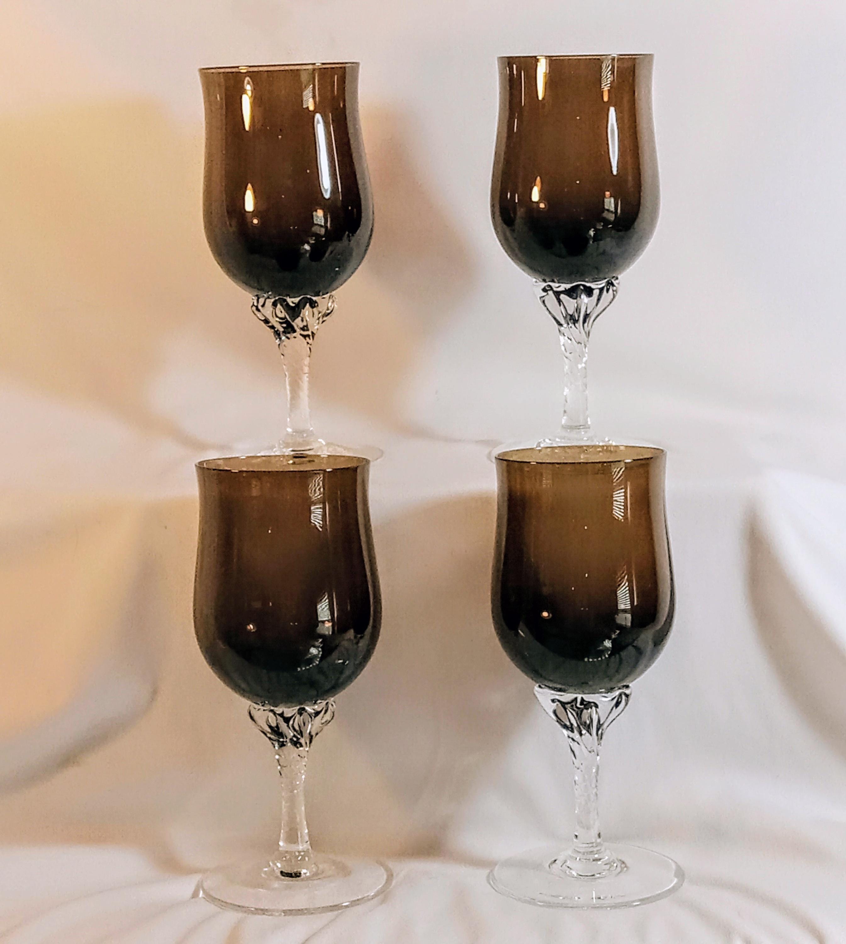 Vintage  Crystal Wine Glasses by Sasaki  - Coronation Smokey Brown