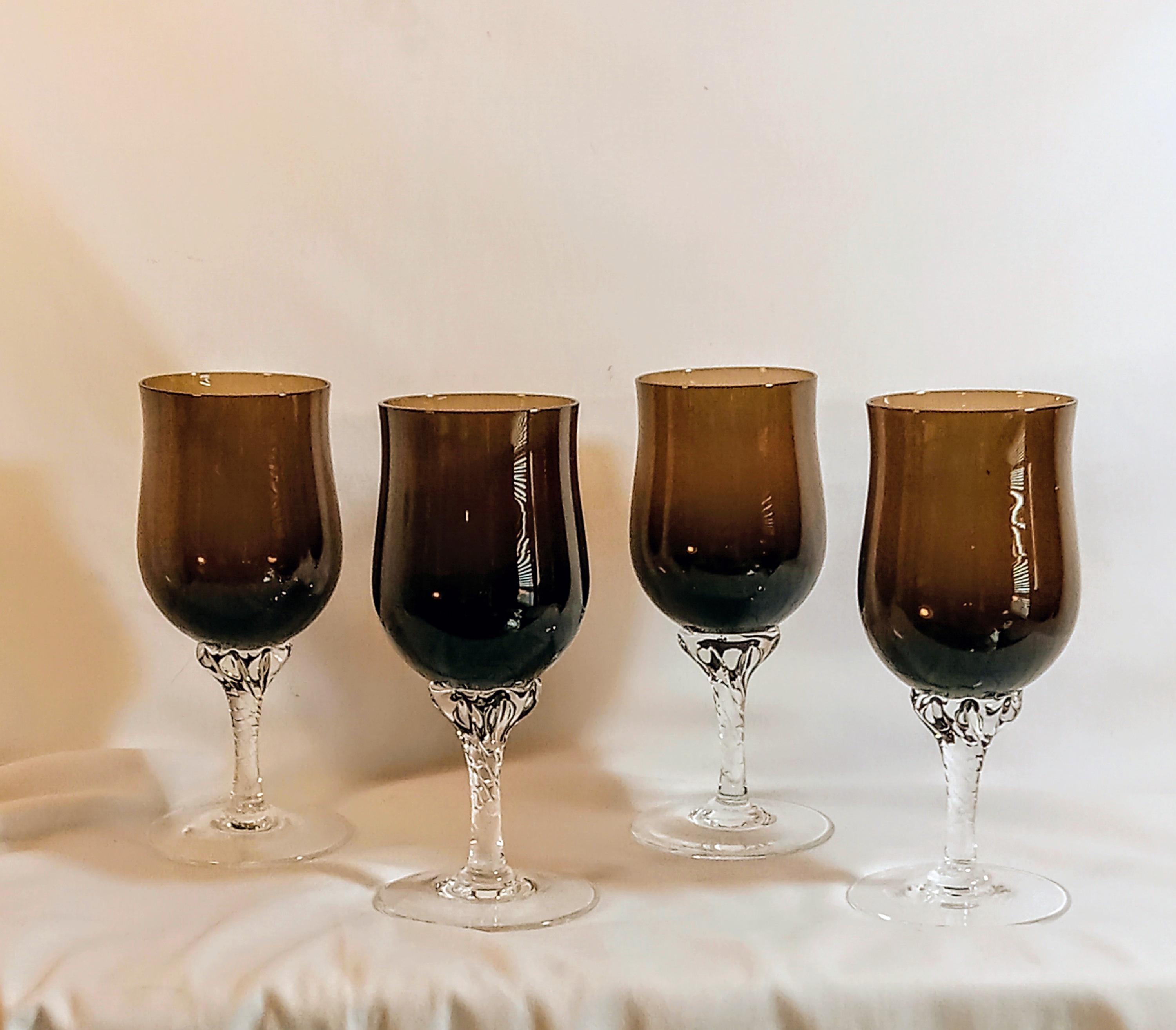 Vintage  Crystal Wine Glasses by Sasaki  - Coronation Smokey Brown