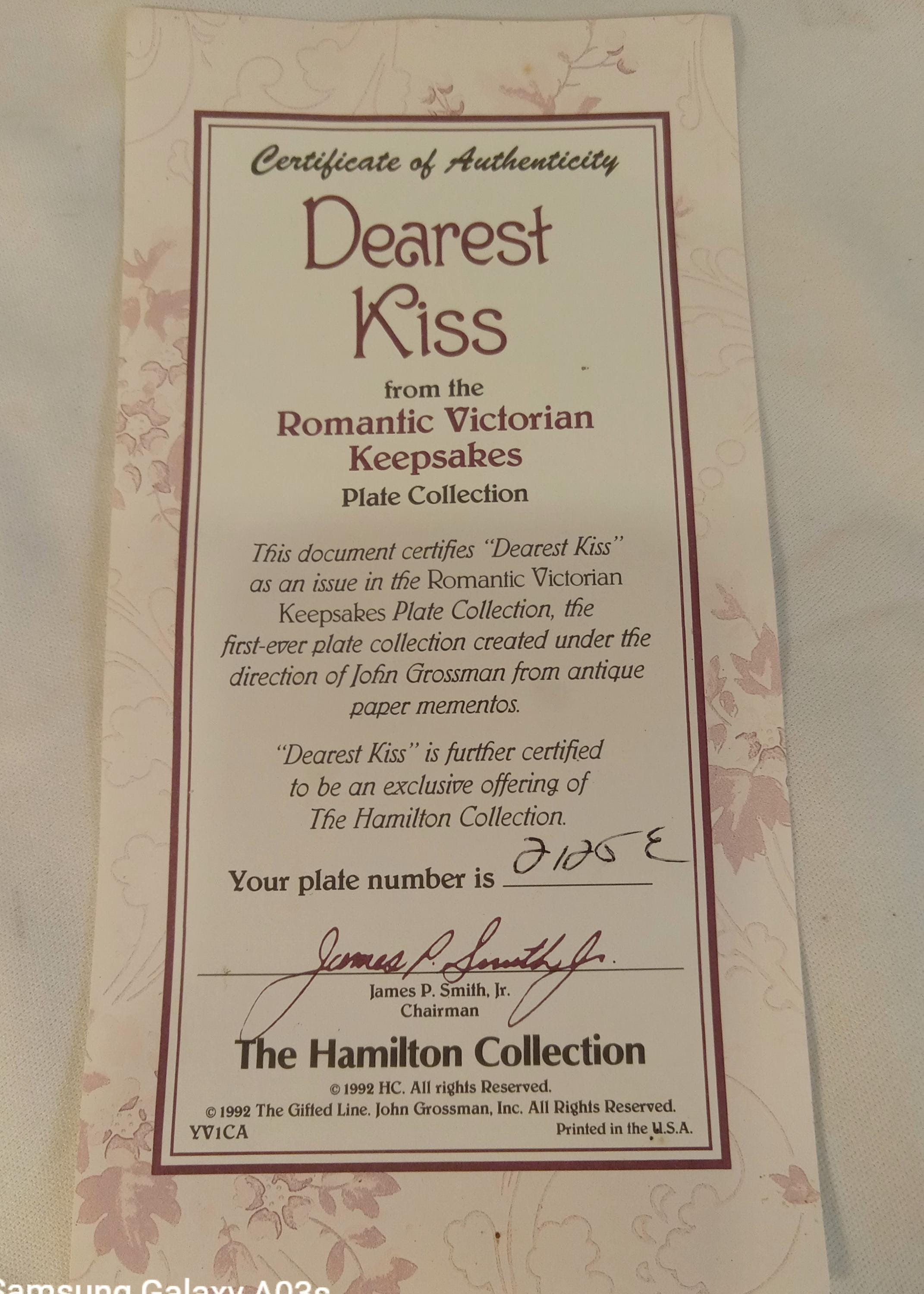 Dearest Kiss 1992 Collectible Porcelain Plate