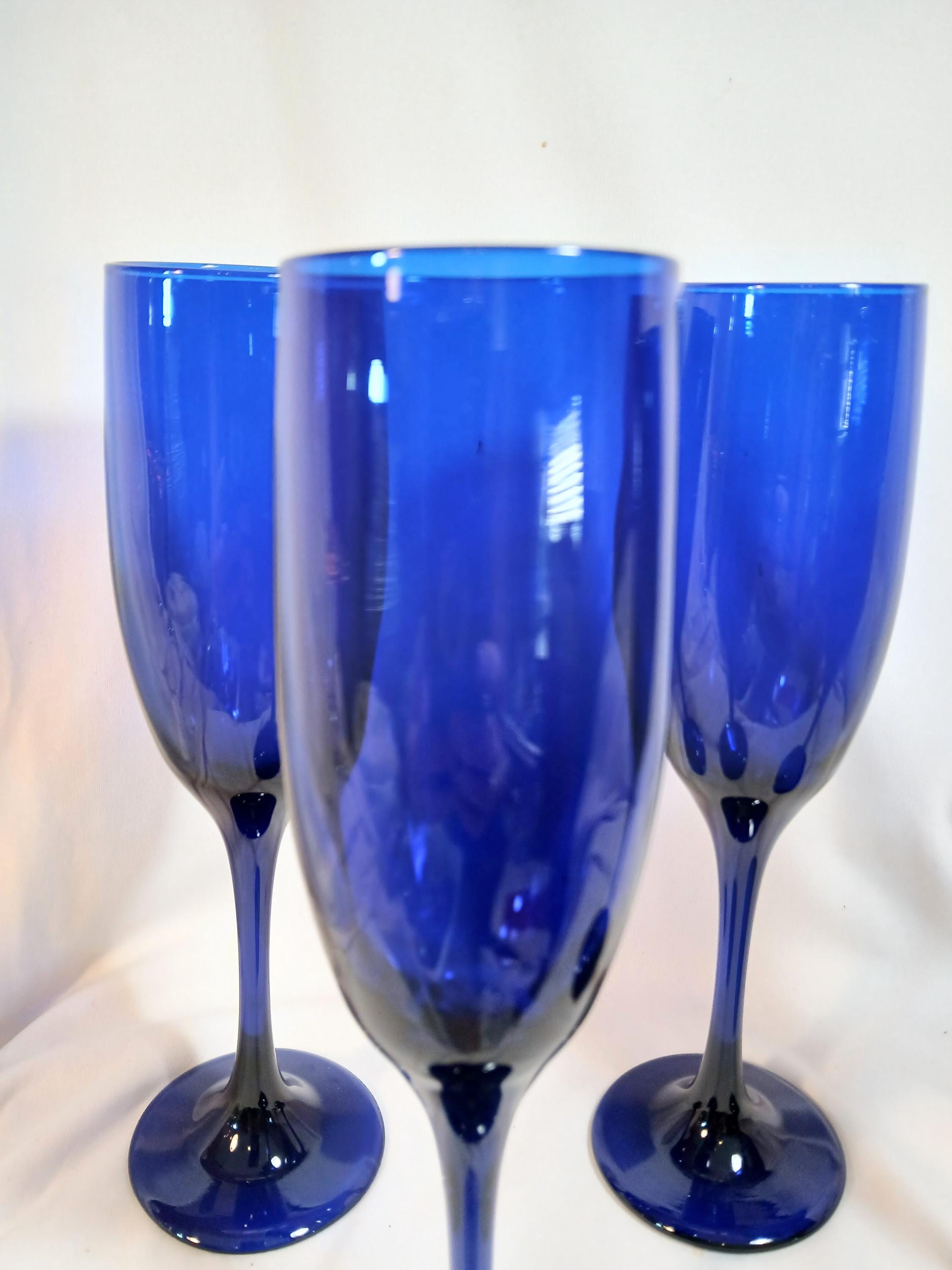 Champagne Glasses - Cobalt Blue Libbey Glass - Set of 4