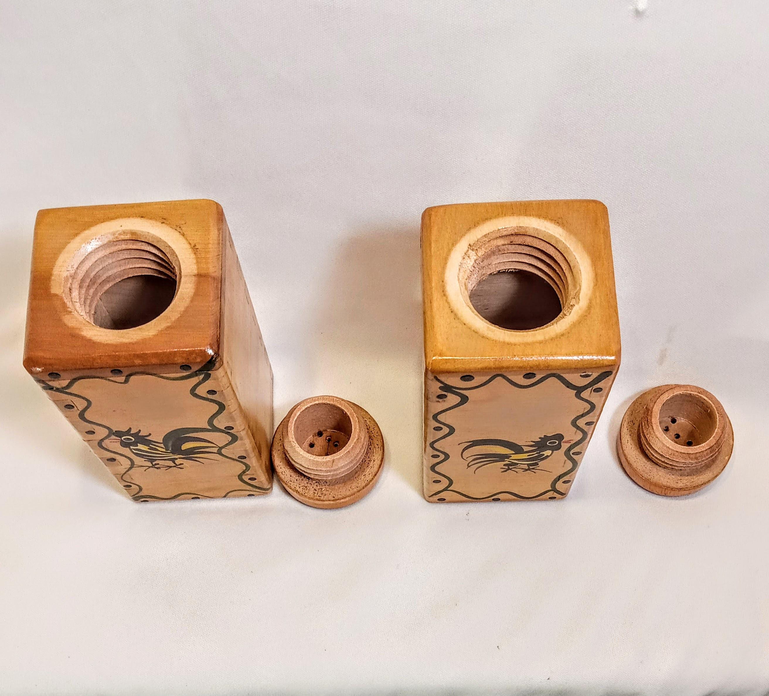 Vintage Woodpecker Woodware Nesting Canister Set w/ Salt & Pepper Shakers