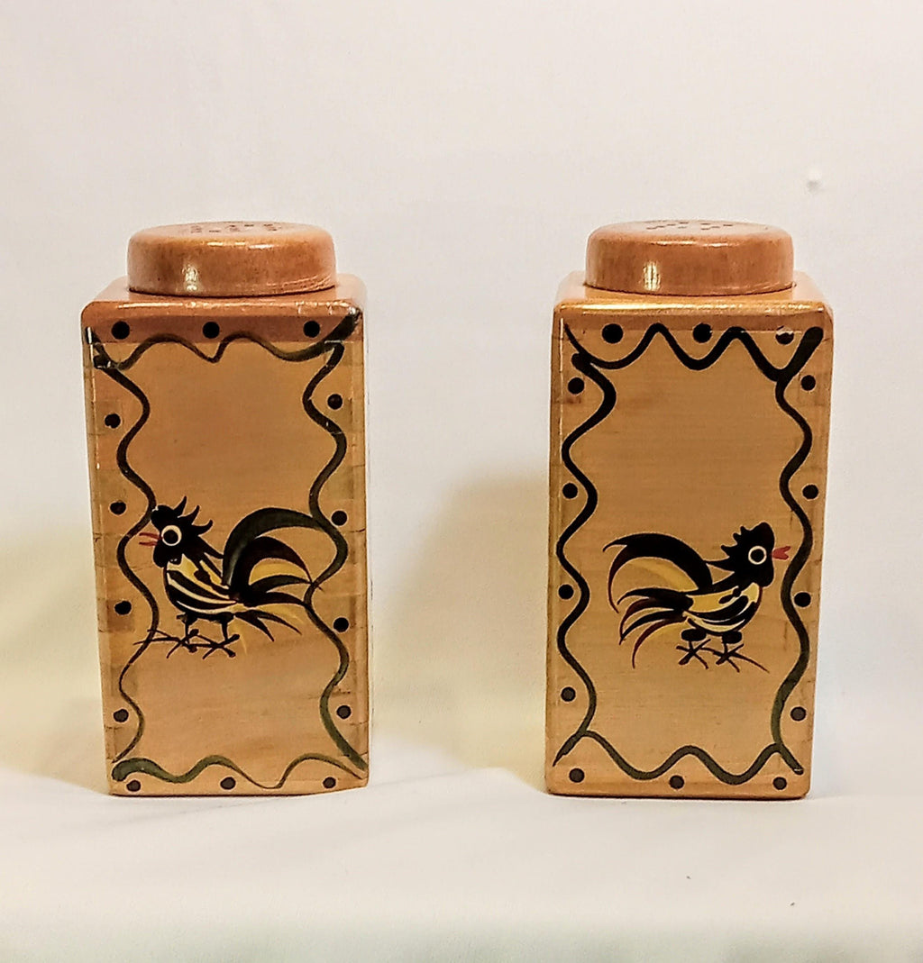 Vintage Woodpecker Woodware Nesting Canister Set w/ Salt & Pepper Shakers