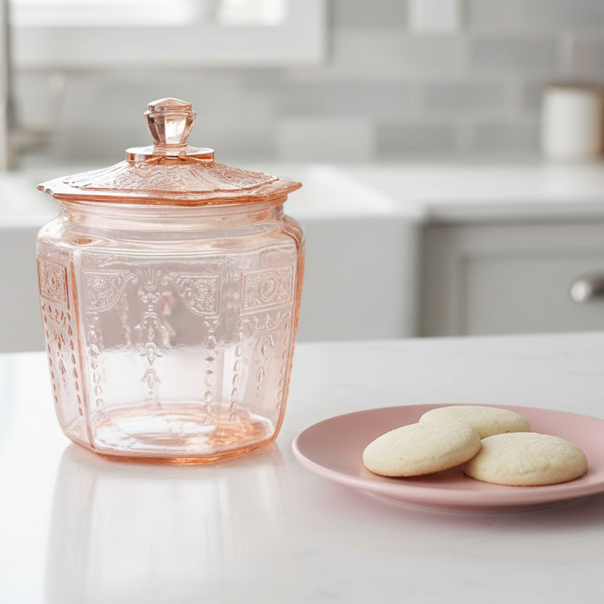 Anchor Hocking Princess Pink Cookie Jar - Depression Glass