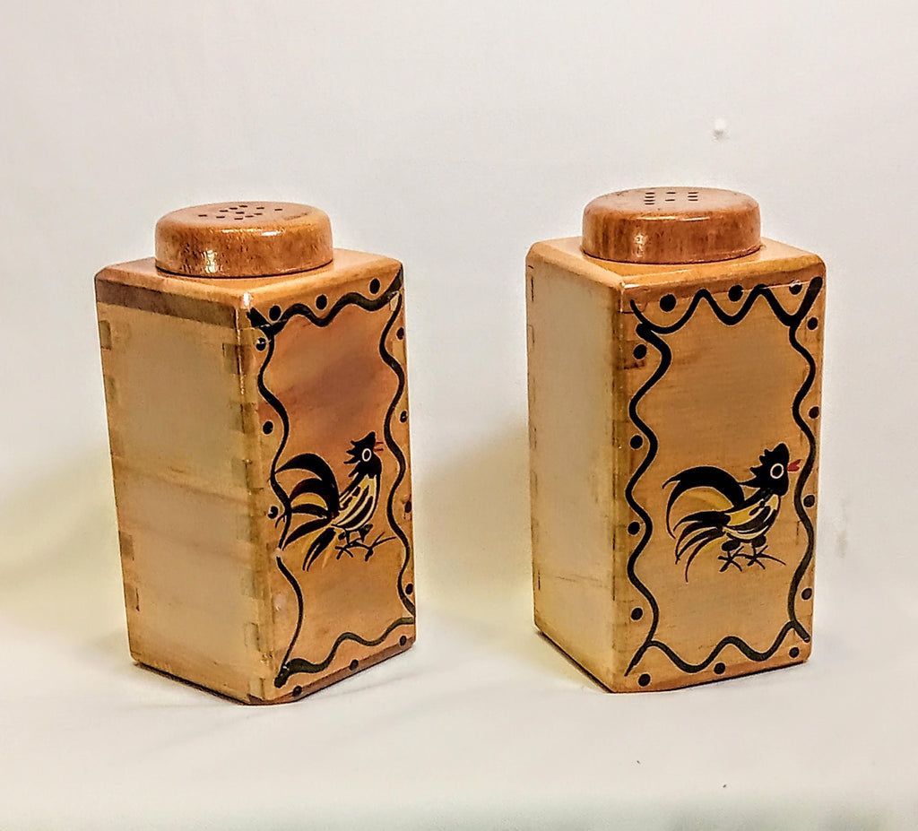 Vintage Woodpecker Woodware Nesting Canister Set w/ Salt & Pepper Shakers