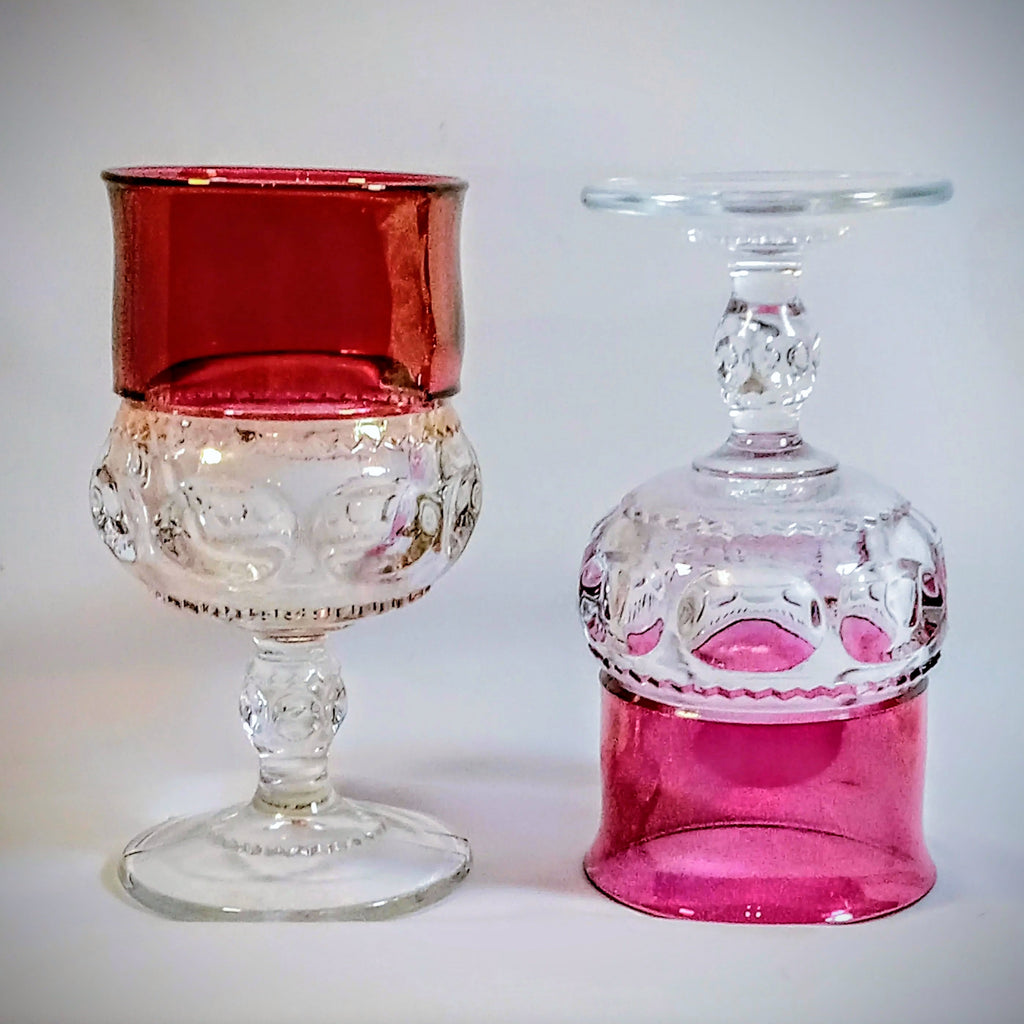 Indiana Glass King’s Crown/Thumbprint Ruby Flash Goblets
