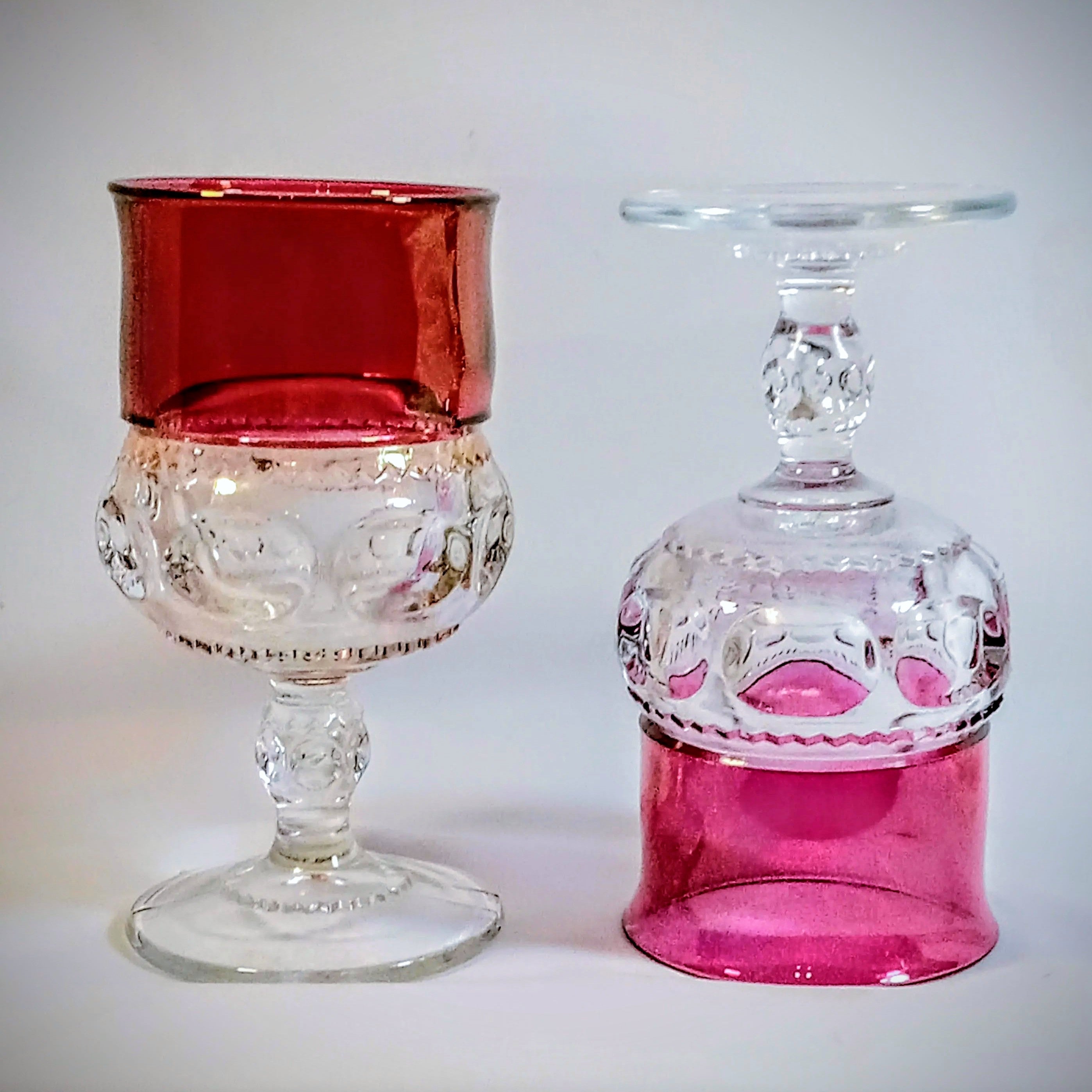 Indiana Glass King’s Crown/Thumbprint Ruby Flash Goblets
