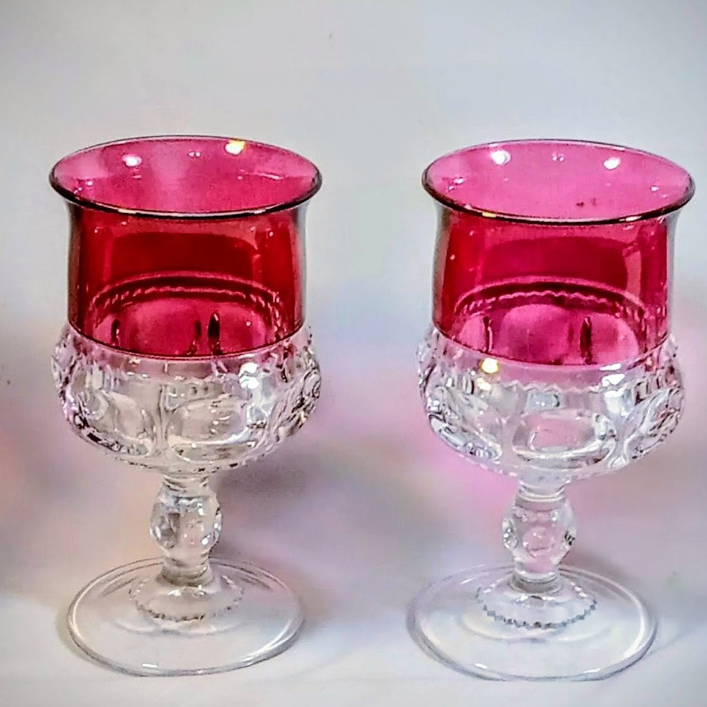 Indiana Glass King’s Crown/Thumbprint Ruby Flash Goblets