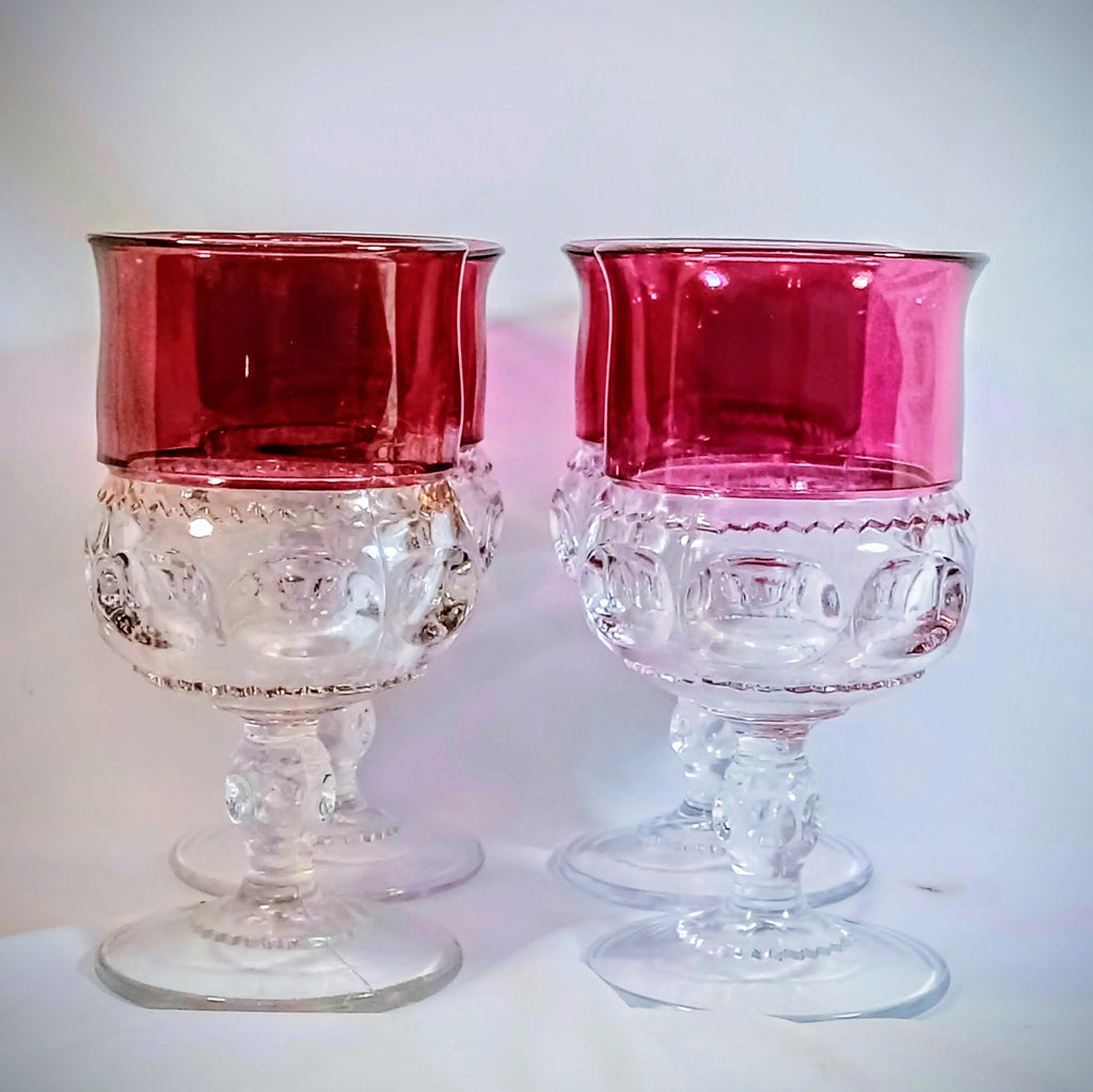 Indiana Glass King’s Crown/Thumbprint Ruby Flash Goblets