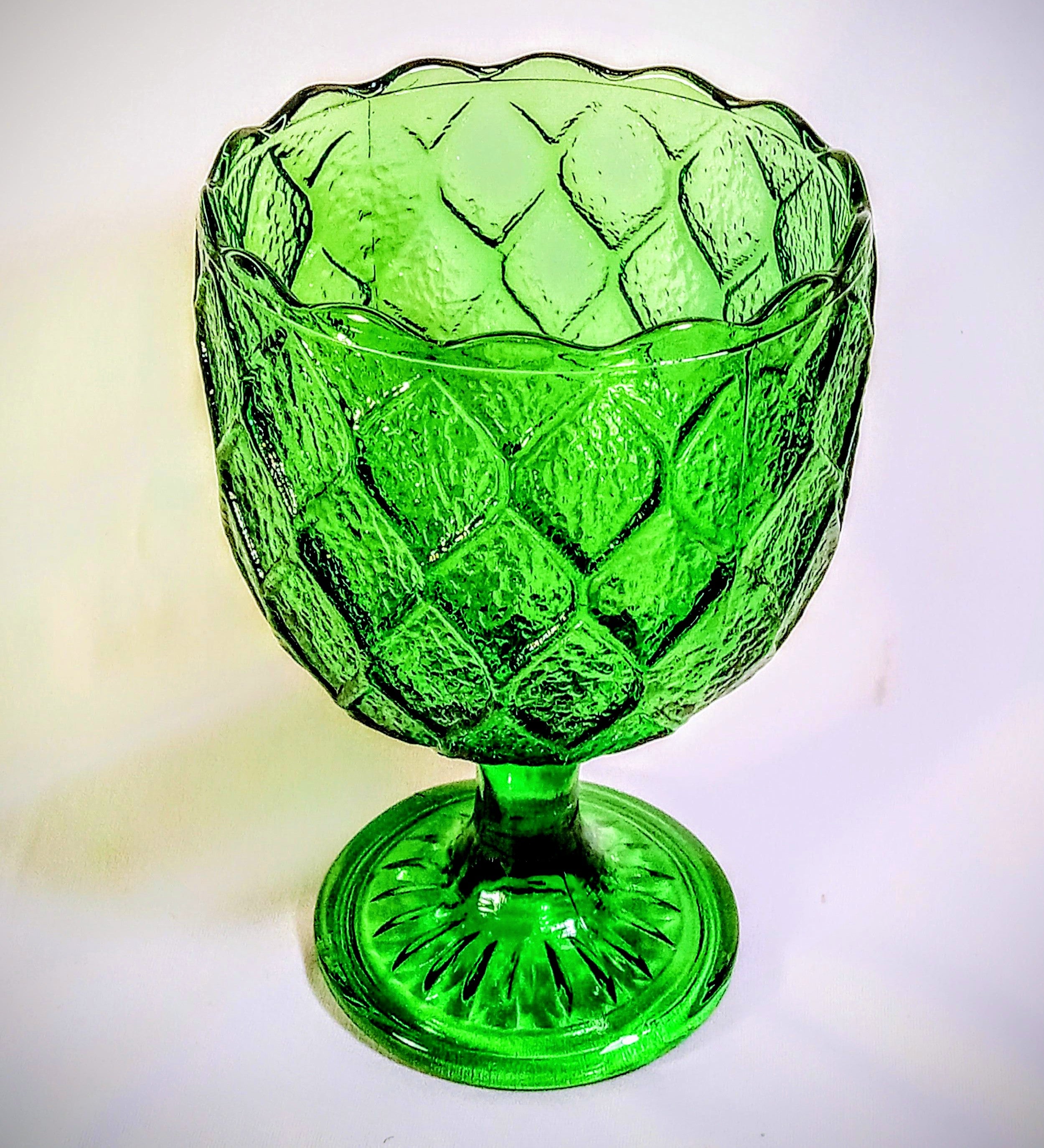 Vintage Green Indiana Glass Goblet