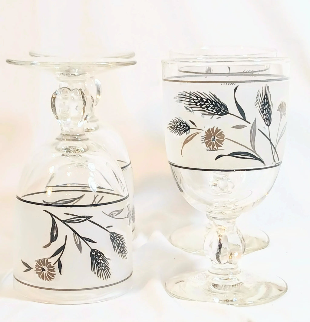 Vintage Libbey Wine Glasses - Silver Wheat Pattern