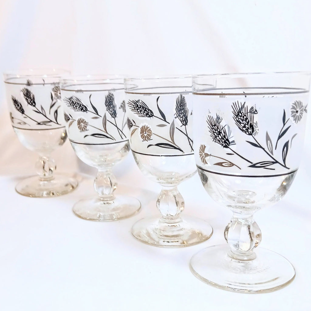 Vintage Libbey Wine Glasses - Silver Wheat Pattern