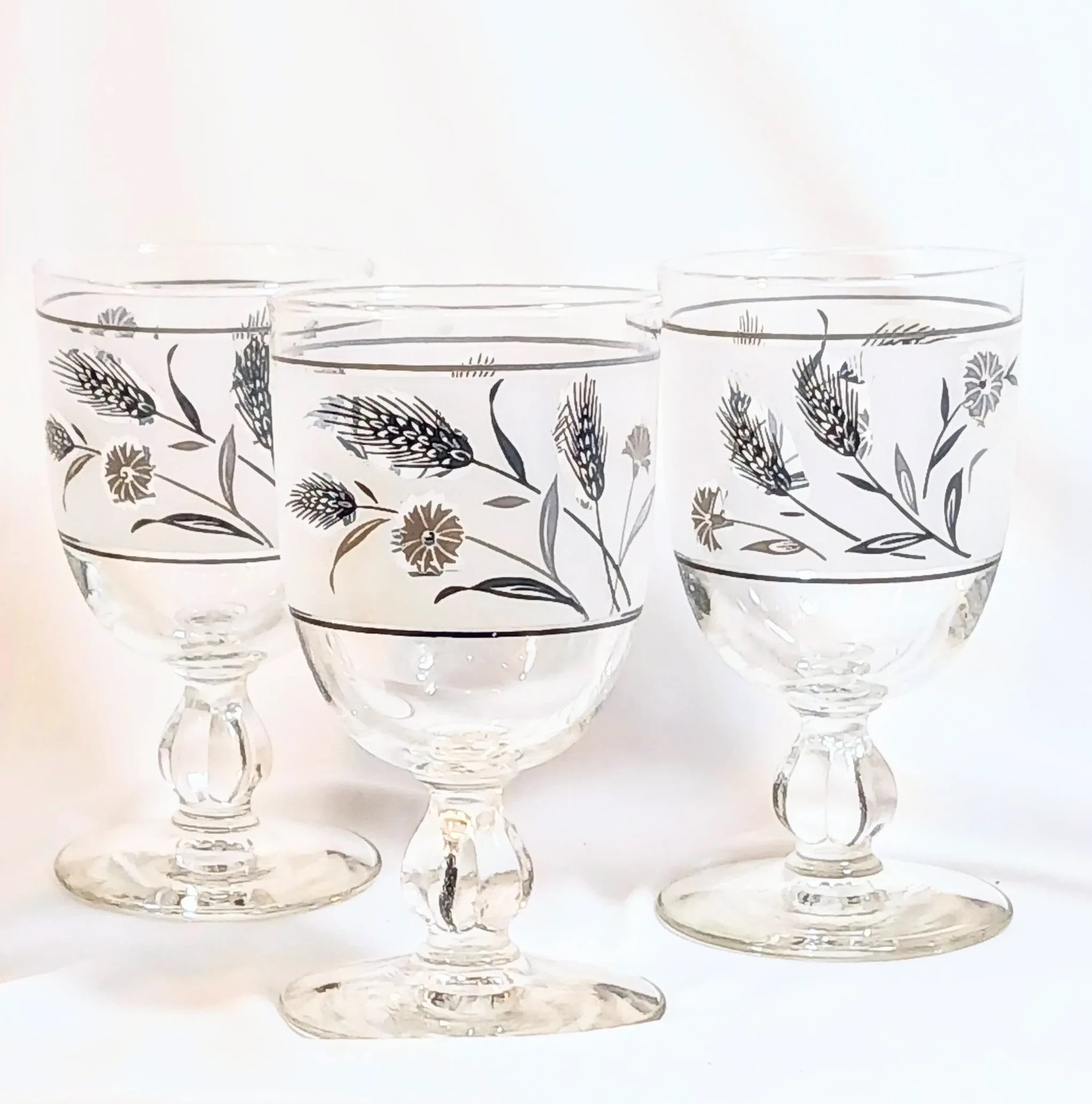 Vintage Libbey Wine Glasses - Silver Wheat Pattern