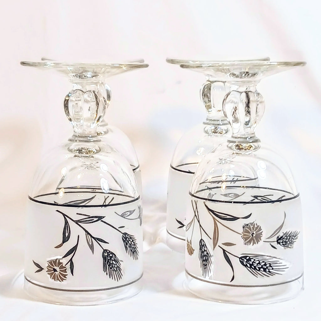 Vintage Libbey Wine Glasses - Silver Wheat Pattern