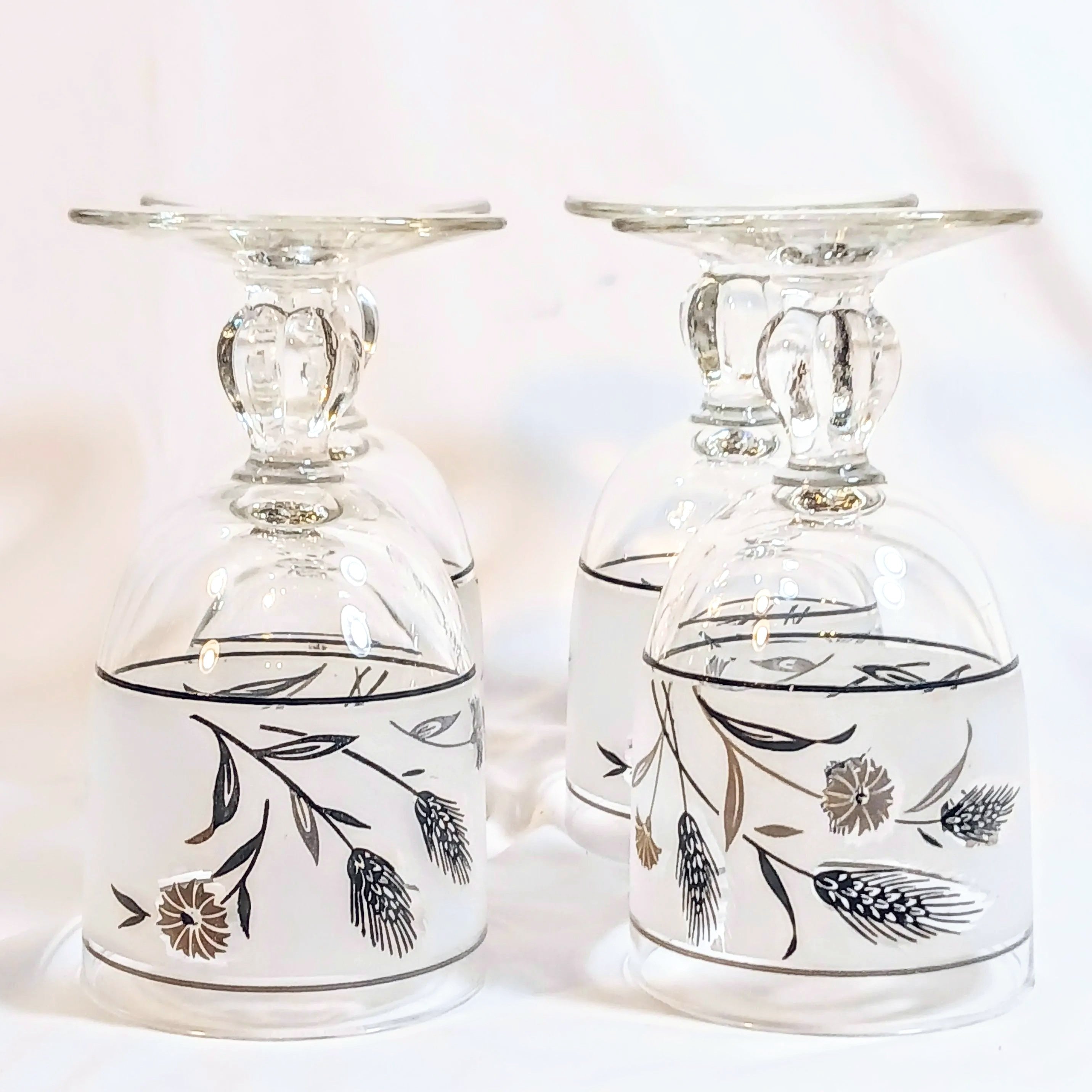 Vintage Libbey Wine Glasses - Silver Wheat Pattern