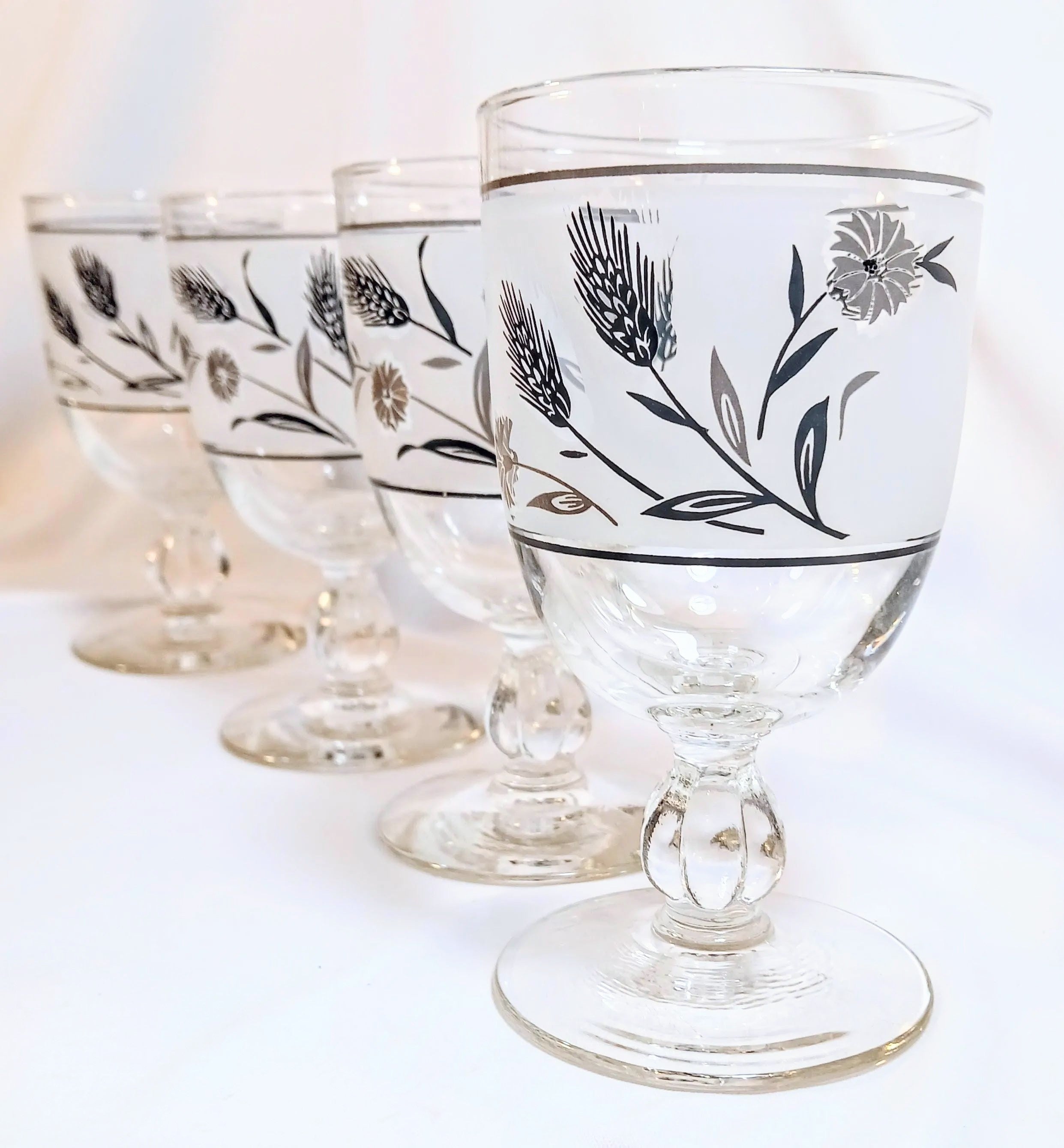 Vintage Libbey Wine Glasses - Silver Wheat Pattern