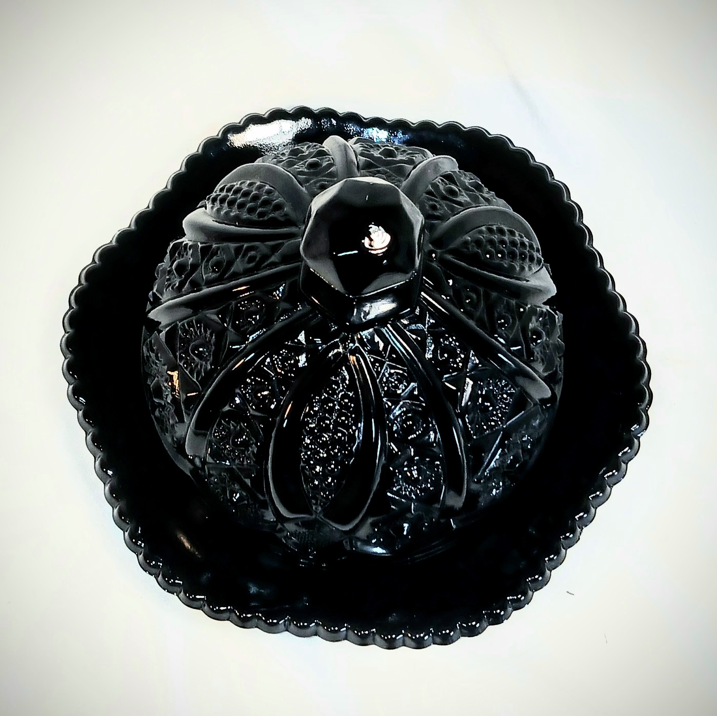 Indiana Glass Black Tiara Monarch Butter Dish